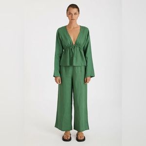 Zulu and Zephyr linen wide leg pant and tie top set